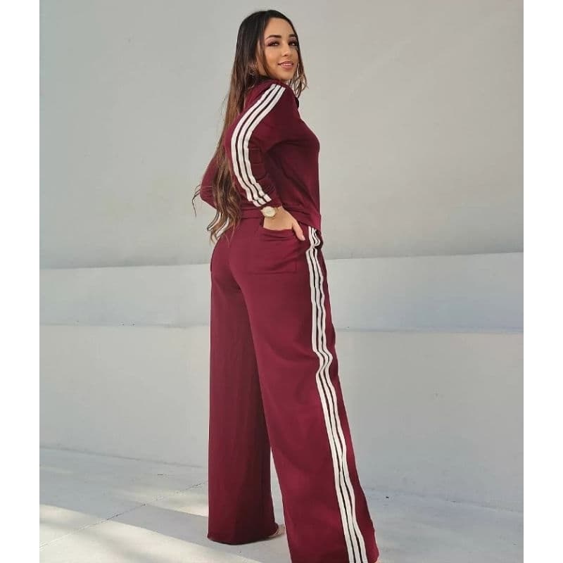 Conjunto Feminina Pantalona Gaby Calça e Jaqueta  Moletinho Marrom Preto Marsala Marinho Bolso Funcional