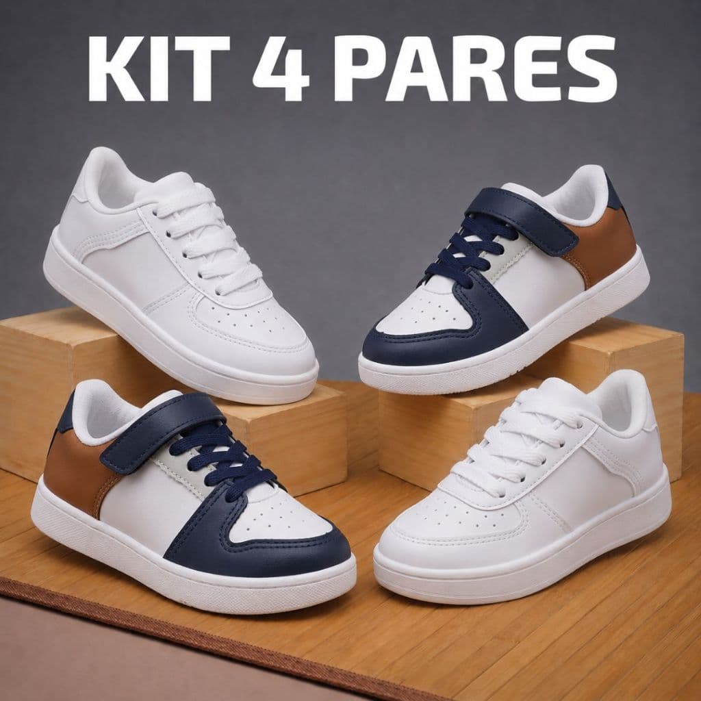 Kit 4 Pares de Tênis Infantis Conforto Estilo e Versatilidade Para Acompanhar o Crescimento