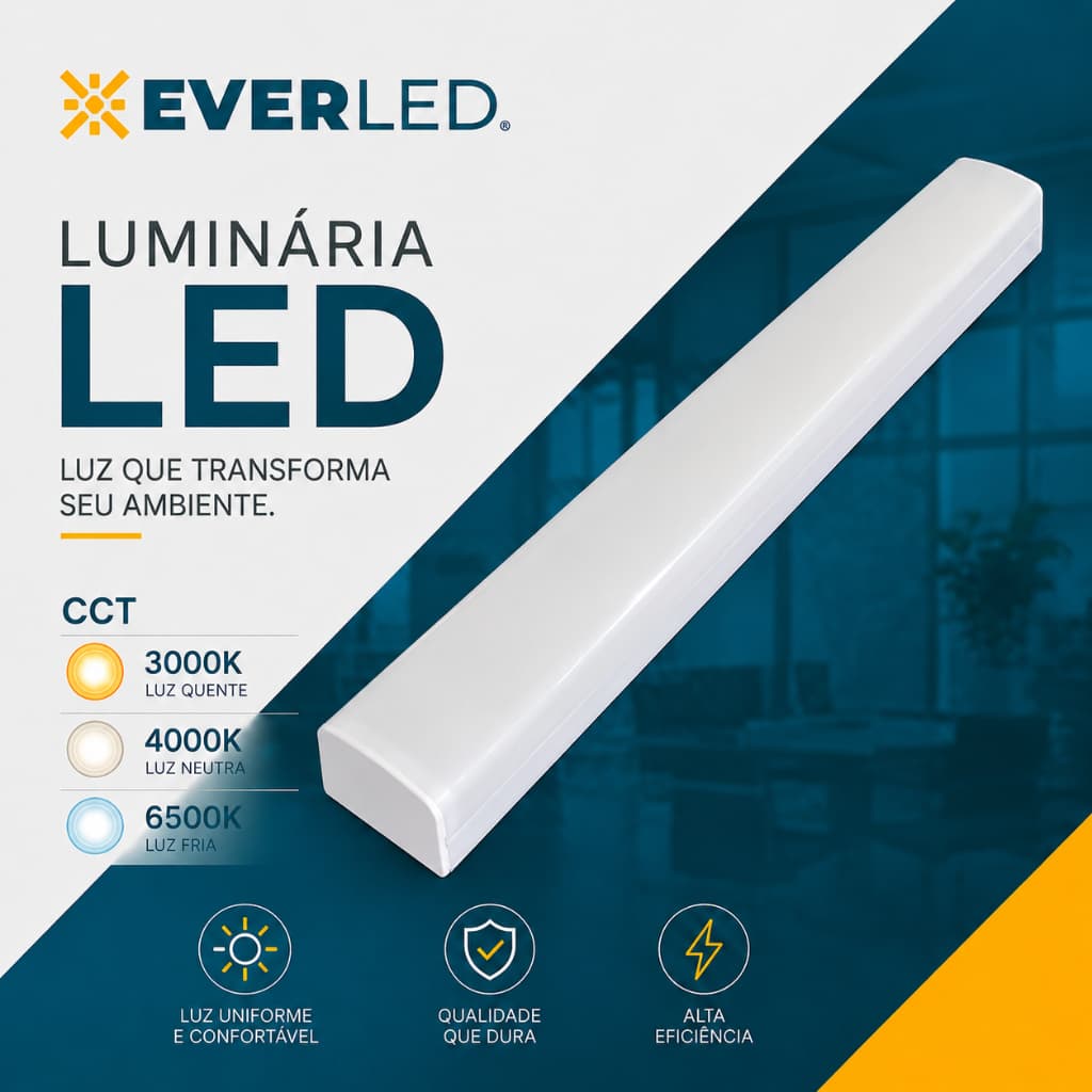 Pendente Sobrepor Luminária LED Slim 120cm 64W Bivolt  3 Cores de Luz Ajustável Escritório Sala