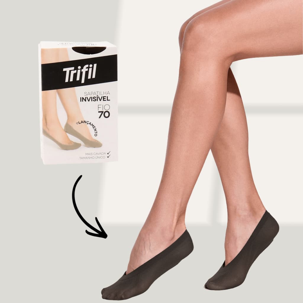 Kit com 3 Pares Meias Sapatilha Invisível Trifil Fio 70 Antiderrapante Confortável Sem Aparecer