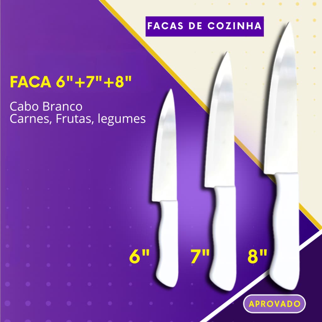Faca Cozinha Inox Cabo Branco Donas de Casa Restaurantes