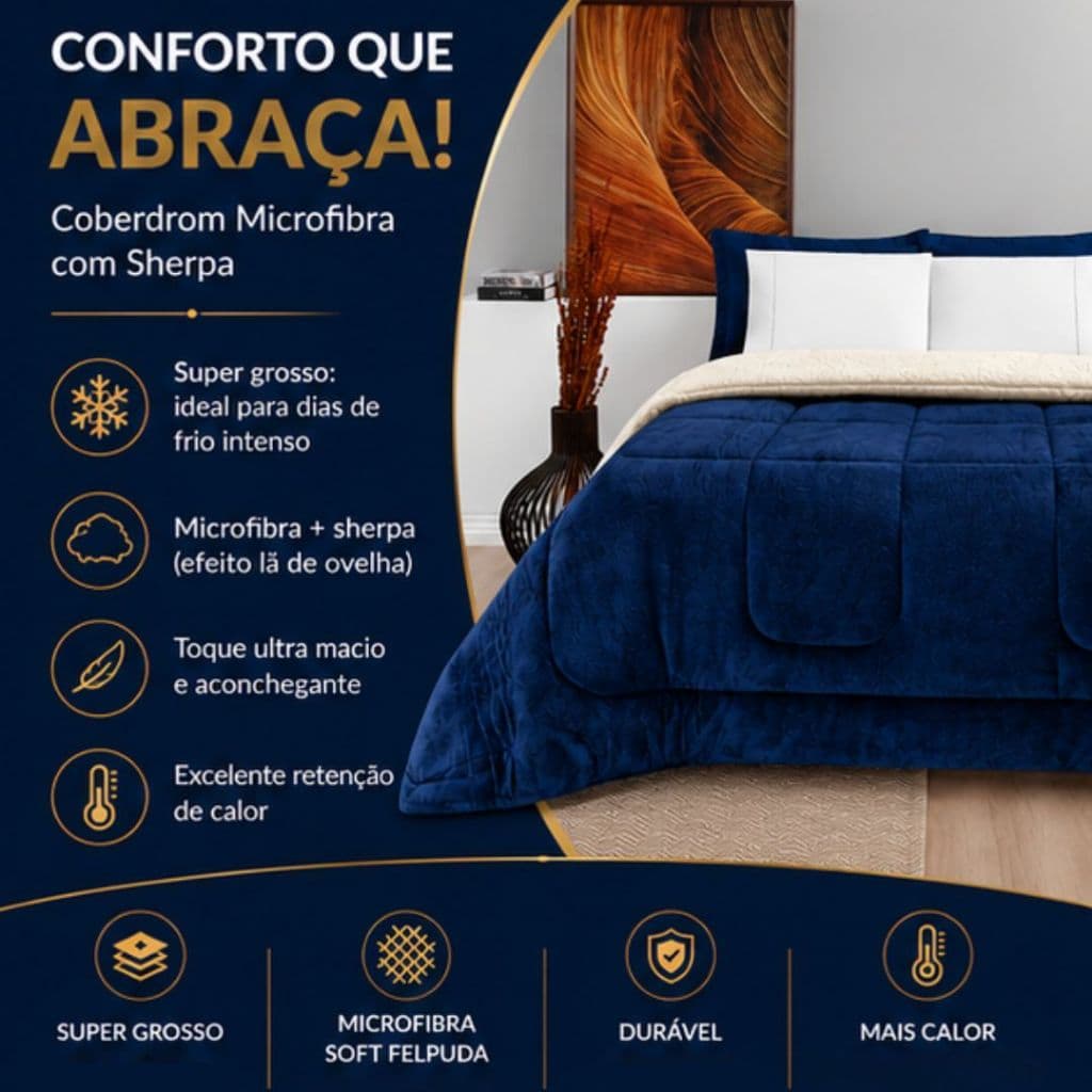 Coberdrom Solteiro, Queen e King Grosso Inverno Cobertor Everest Manta e Sherpa Quentinha Confortável