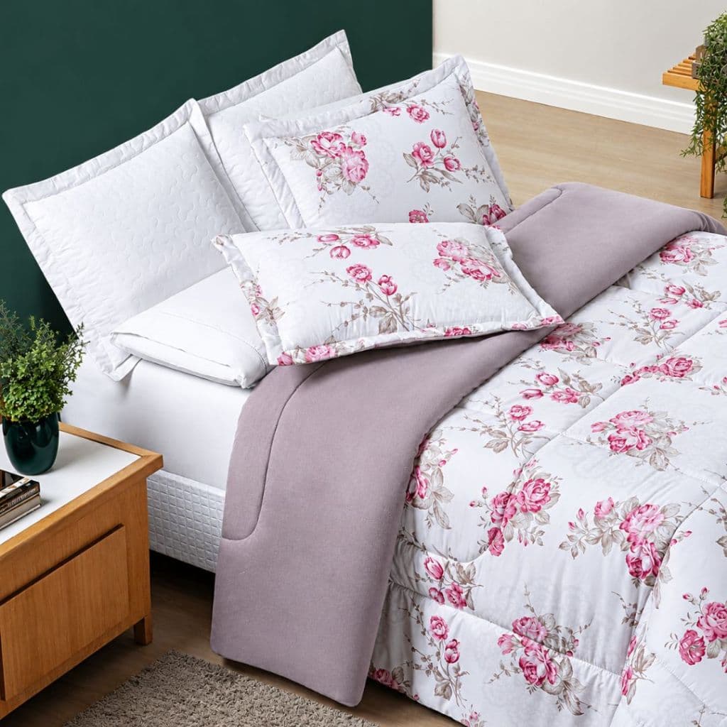 Edredom Casal Avere Estampado 200 Fios Micropercal Com Porta Travesseiros Confortável Luxo