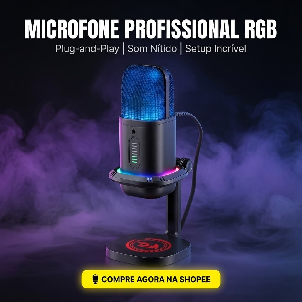 Microfone USB Redragon Echowave RGB Incrível Para Streaming e Podcast Melhor Custo BenefÃ­cio