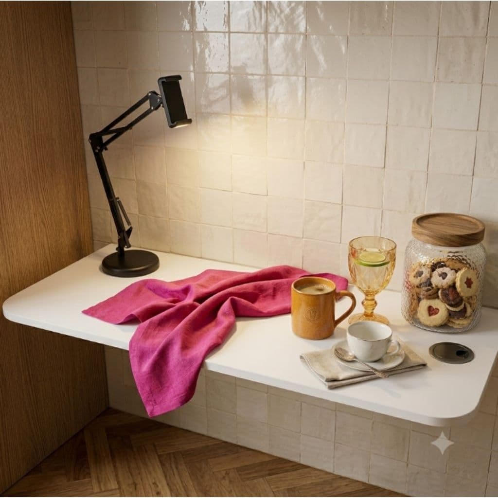 Mesa Dobrável Retrátil de Parede Suspensa Borda Redonda 60cm 90cm 100cm 120cm Para Banheiro Quarto Sala Cozinha