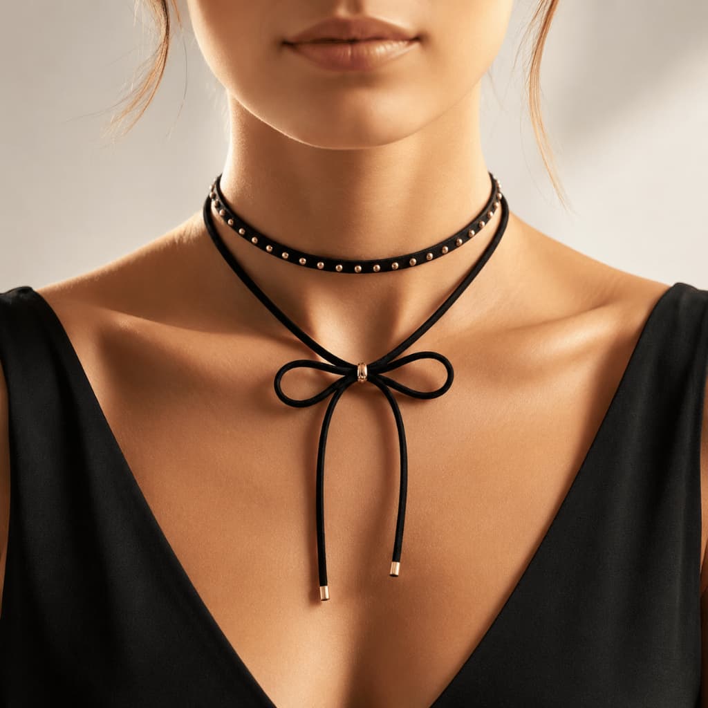Colar Choker Feminino Laço Country Boiadeira Rodeio Vaquejada Festa São João Fashion Elegante Preto