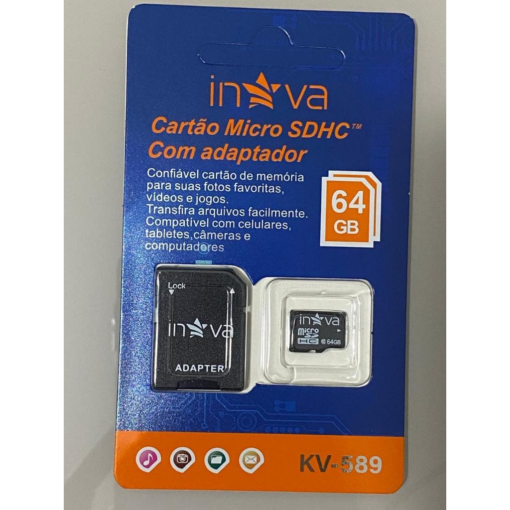 CARTÃO DE MEMÓRIA INOVA  MICRO SDHC 64GB CLASSE 10 COM ADAPTADOR K-589/ ORIGINAL.