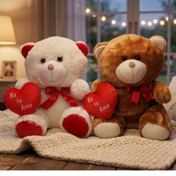 Urso de Pelúcia Com Coração 30x20cm Ursinho Te Amo Love Super Macio e Fofinho Dia Dos Namorados