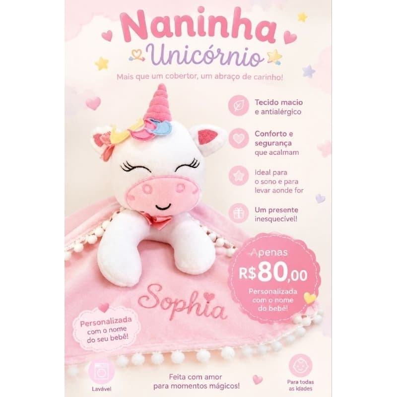 NANINHA UNICÓRNIO/ naninha/bebê/naninha personalizada/ naninha com nome/criança/naninha bebê, unicórnio,personalizada
