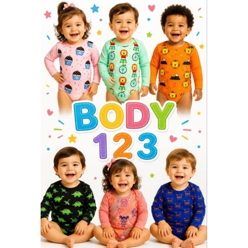 Body Bebê Manga Curta E Manga Longa Tamanho 123 Acima 1 ano 1-2-3 100%Algodão Manga Longa