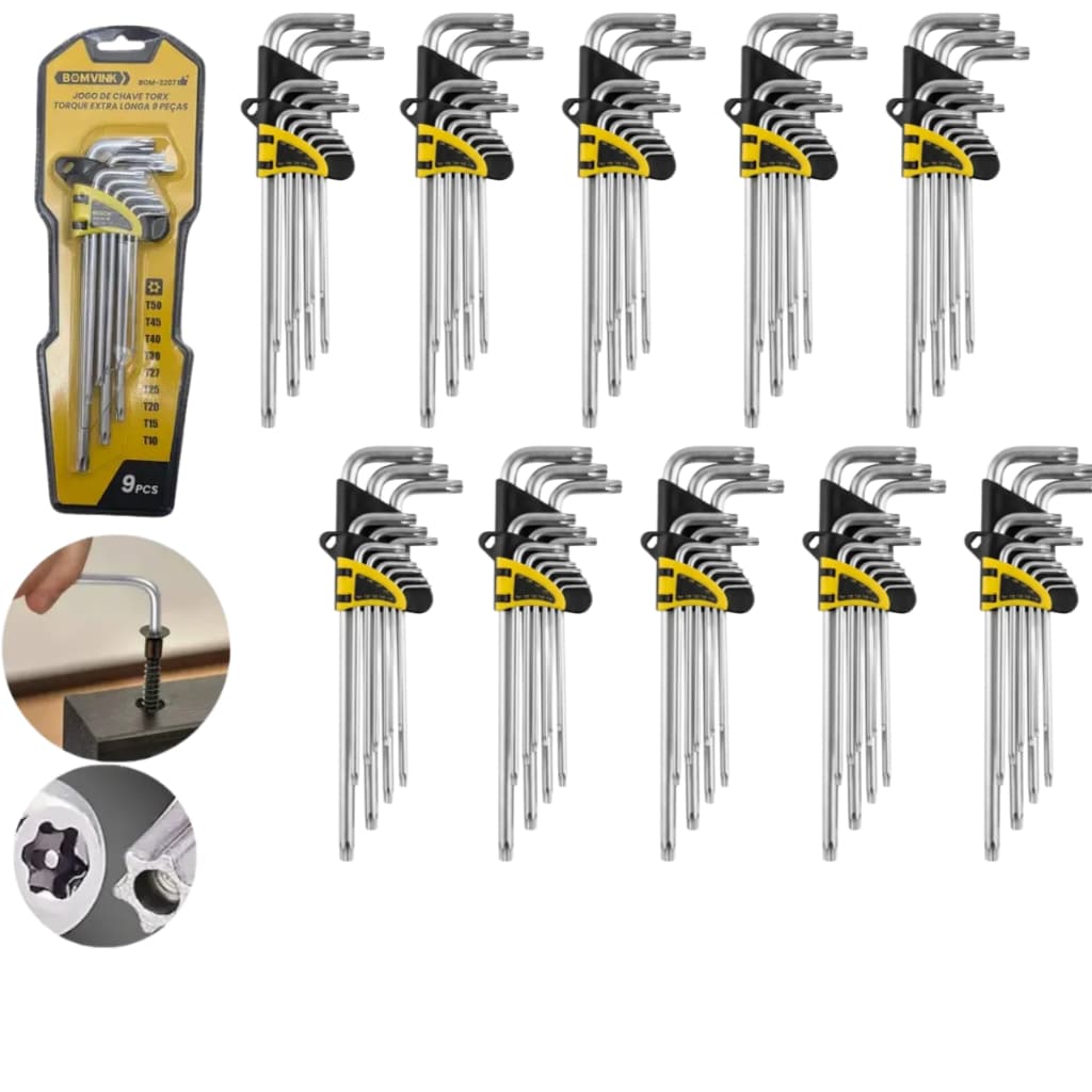 Kit 10 Jogo Chave Torx Torque Extra Longa 9 Peças Bomvink Bom-3207