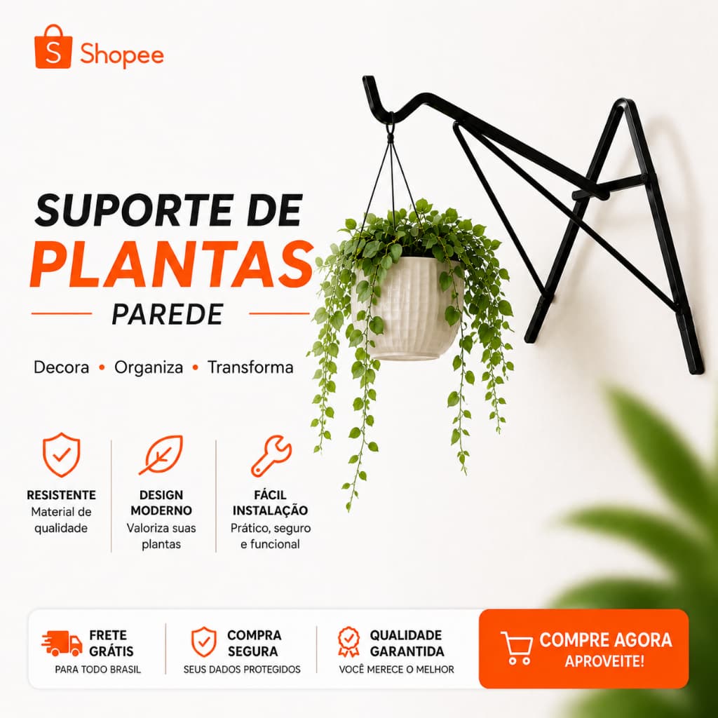 Gancho Suporte A de Ferro 20cm para Vasos e Xaxim – Reforçado, Preto Fosco, Ideal para Jardim