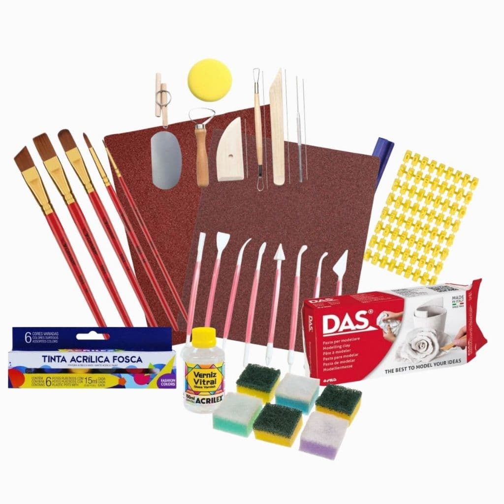 Kit Massa DAS 500g Estecas Lixas Ferramentas Tintas Letras