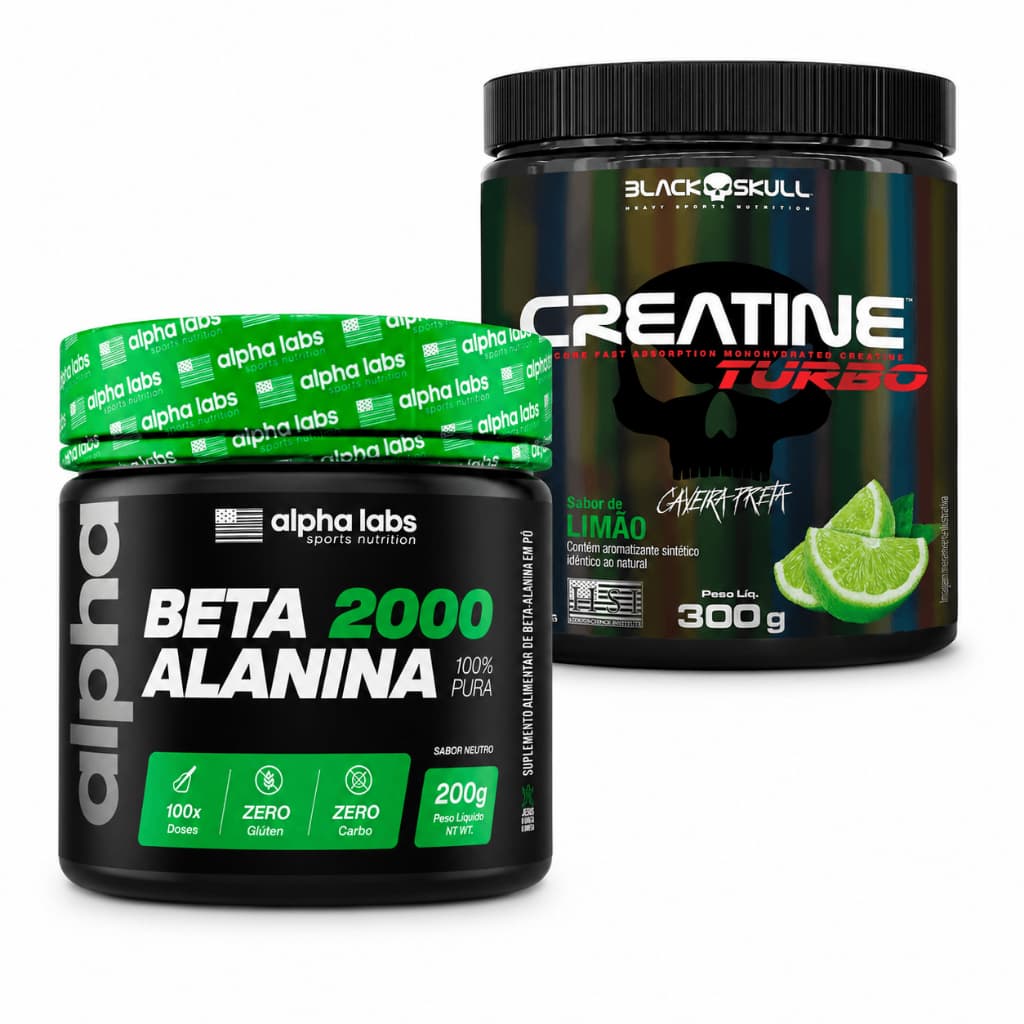 Limão Creatina Turbo Black Skull 300g Monohidratada + Beta Alanina Alpha Labs 200g 100 Doses