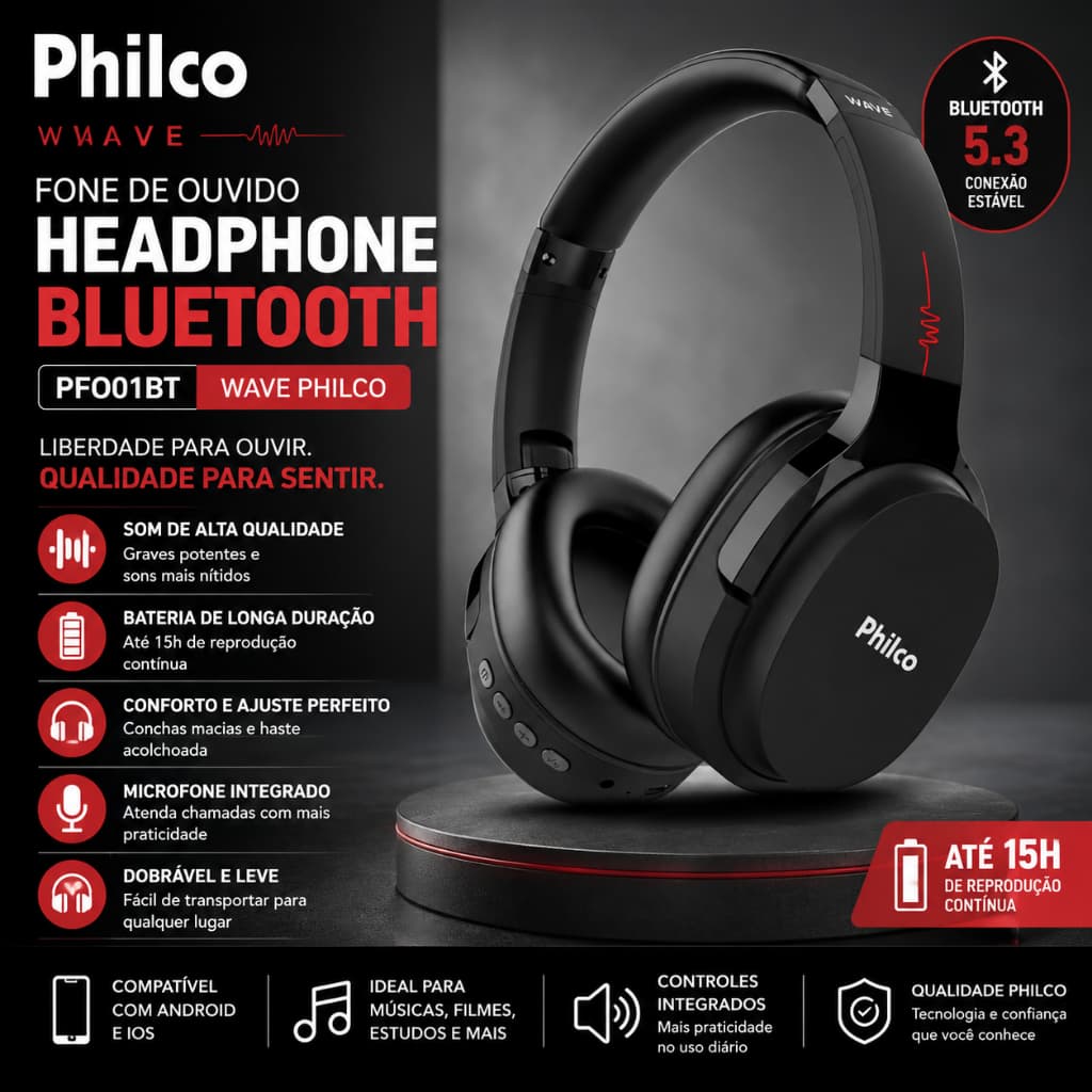 Fone de ouvido Headphone Bluetooth PFO01BT Wave Philco