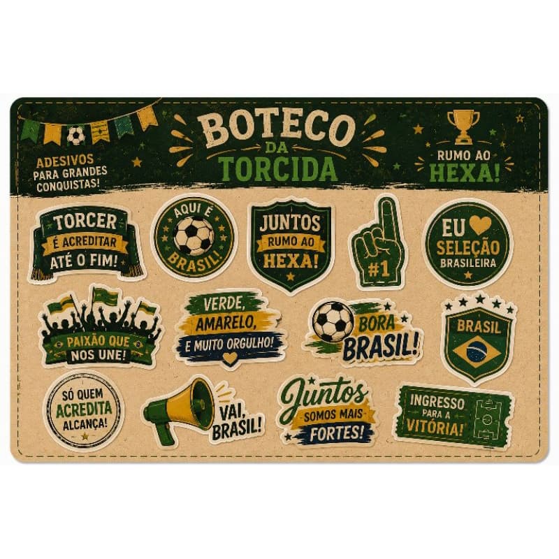 kit 50 ou 100 Cartela de Adesivos Copa do Mundo Futebol Brasil Torcida Lembrancinha