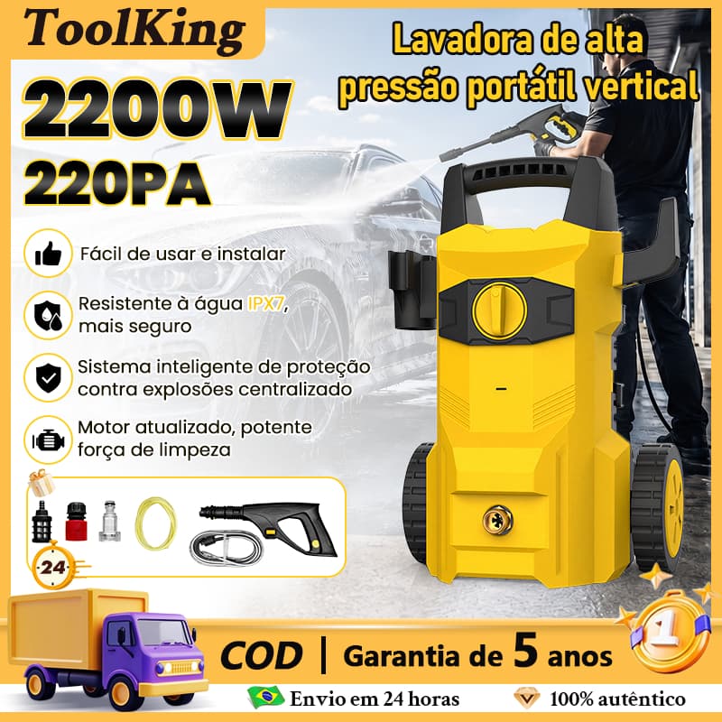 2200W Lavadora De Alta Pressão Portatil 220PA 360/L/H com Mangueira 7m - Ideal para Carros Calçadas e Jardins