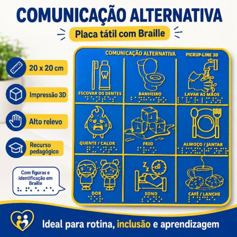 Placa de Comunicação Alternativa Texturizada com Braille em Relevo – 20x20 cm | Inclusão