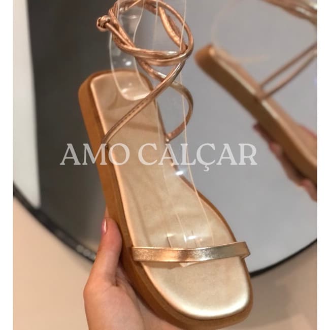 FLATFORM sandália feminina com CORDINHA de amarrar Leve