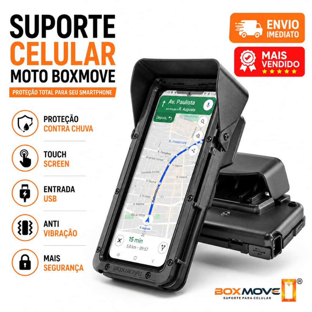Suporte Celular Moto Entregador iFood Impermeável Antichuva Antifurto BoxMove