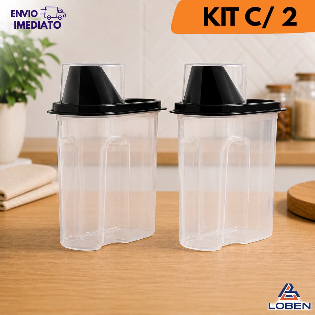 KIT com 2 unid. Jarra Multiuso Porta Sabão Organizador com Medidor - Resistente 1,7 Litros