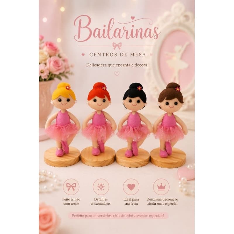 Centro de Mesa Bailarina em Feltro Personalizado | Presente |Decoração Festa Infantil | Tema Bailarina | Lembrancinha