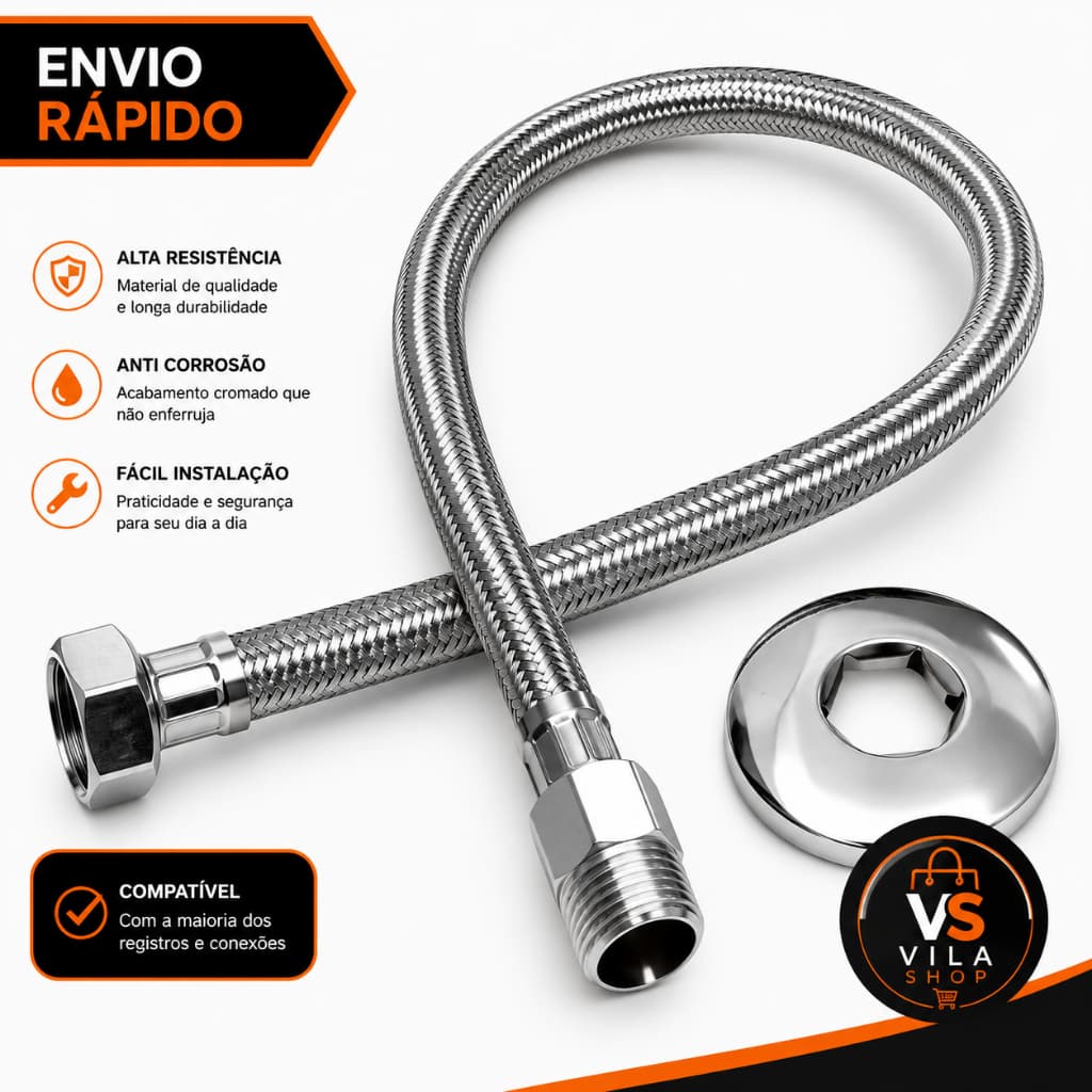 Engate Flexivel Malha de Inox 60 Cm Luxo Premium