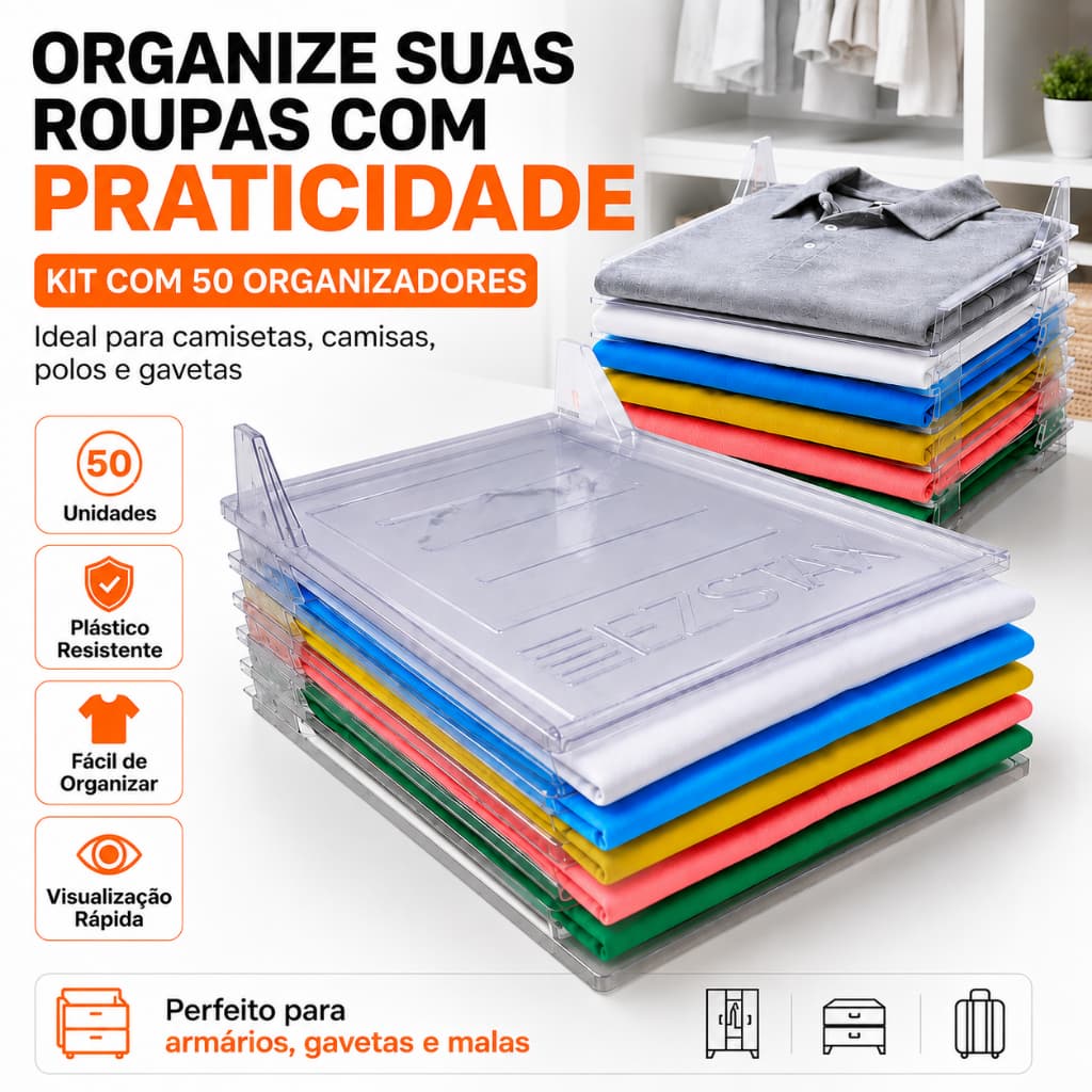 Kit 50 Organizador De Roupa Camisa e Camisetas Tipo arquivo Para Organizar Armário Closet Quarto
