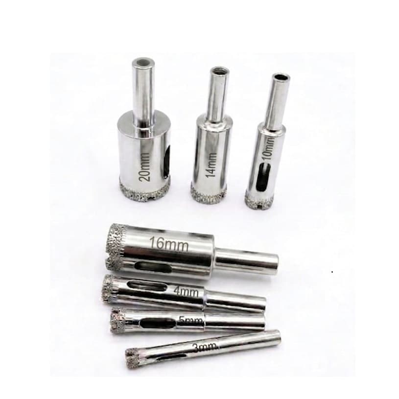 Kit 7 Serra Copo Brocas Diamantadas 3 4 5 10 14 16 E 20mm furar mármore porcelanato e vidro alta qualidade