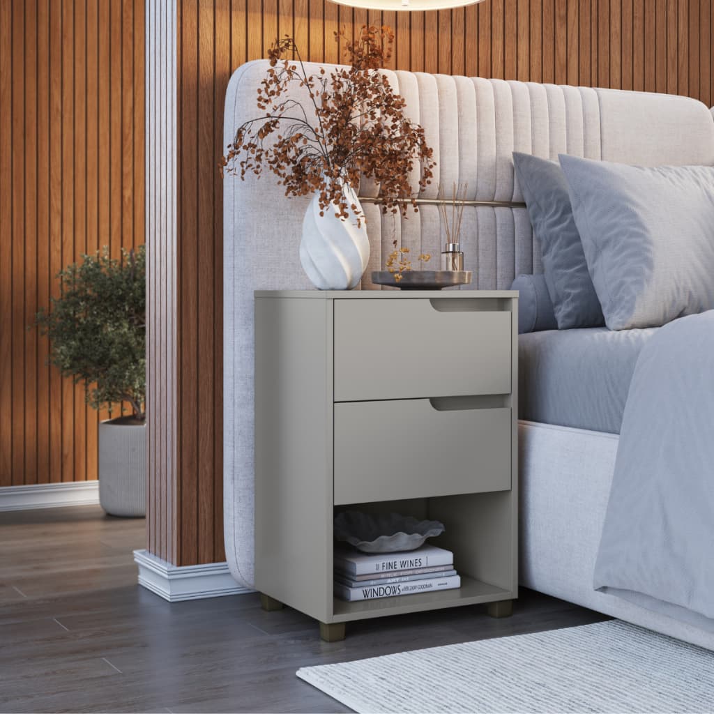 Casamia Mesa de Cabeceira 2 Gavetas Toledo Cinza Claro 100% MDF 69x45 Cm