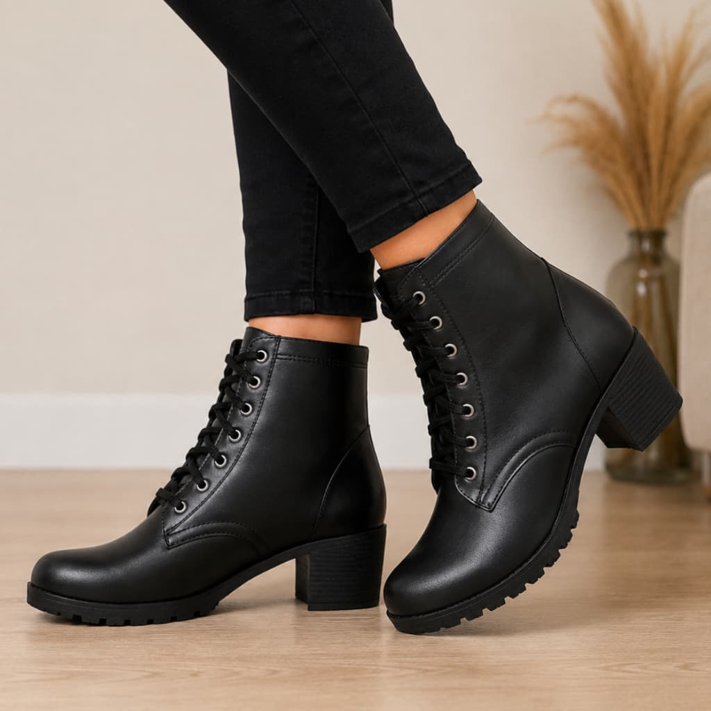 Bota Feminina Cano Curto Conforto Coturno Salto Médio Grosso Blogueira