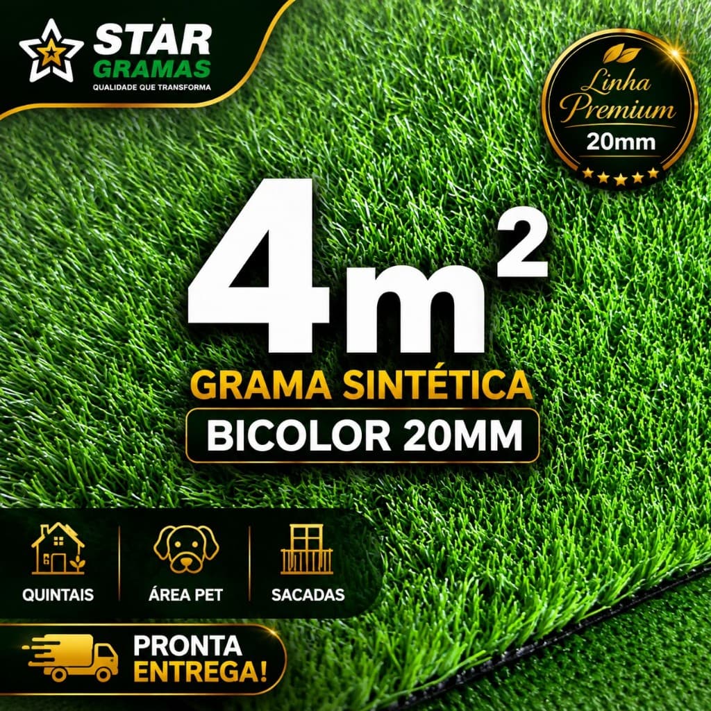 Grama Sintética Bicolor 20mm Premium 4m² 2x2m Proteção UV