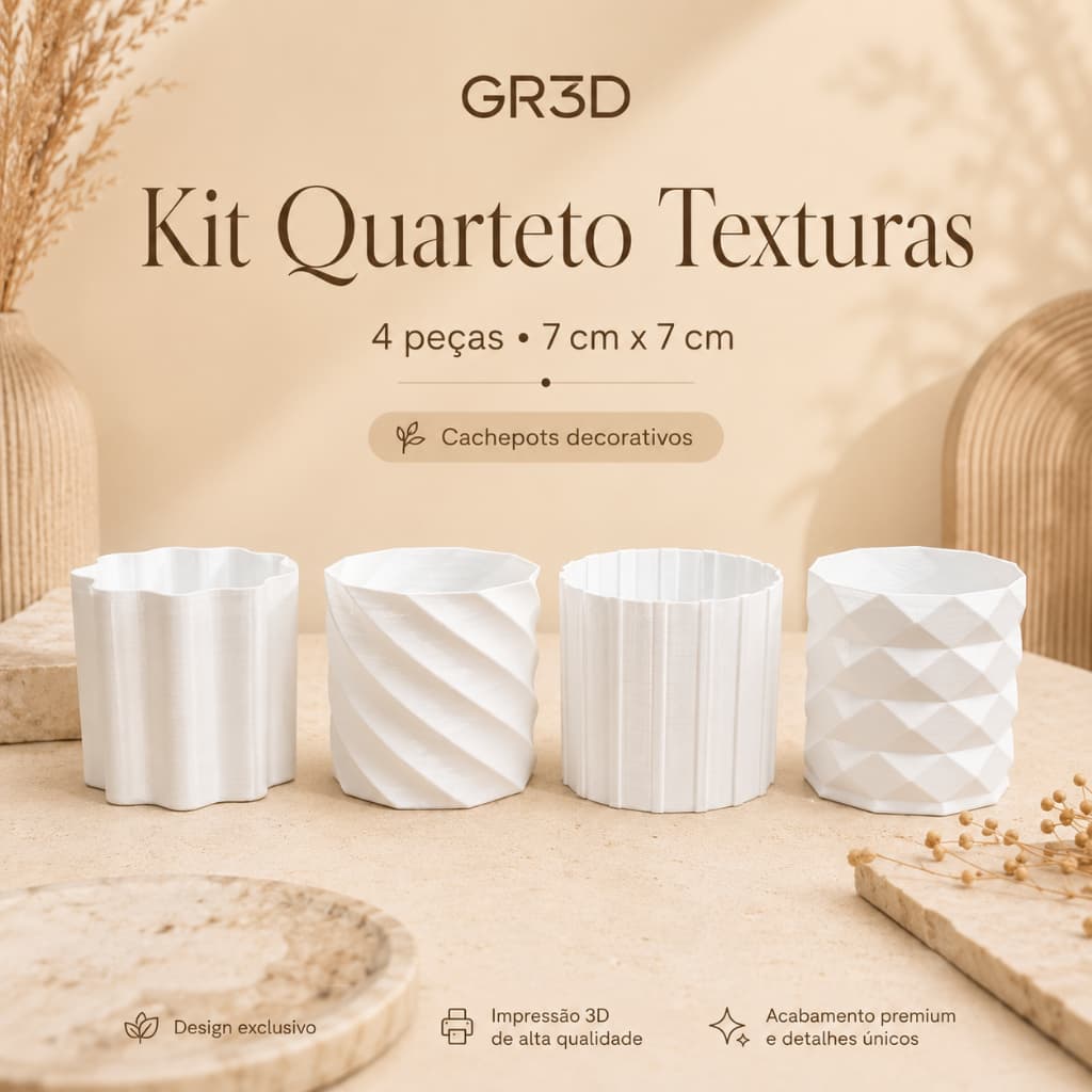 Kit 4 Cachepots Decorativos Texturizados 7cm – Vasos para Plantas Artificiais e Decoração