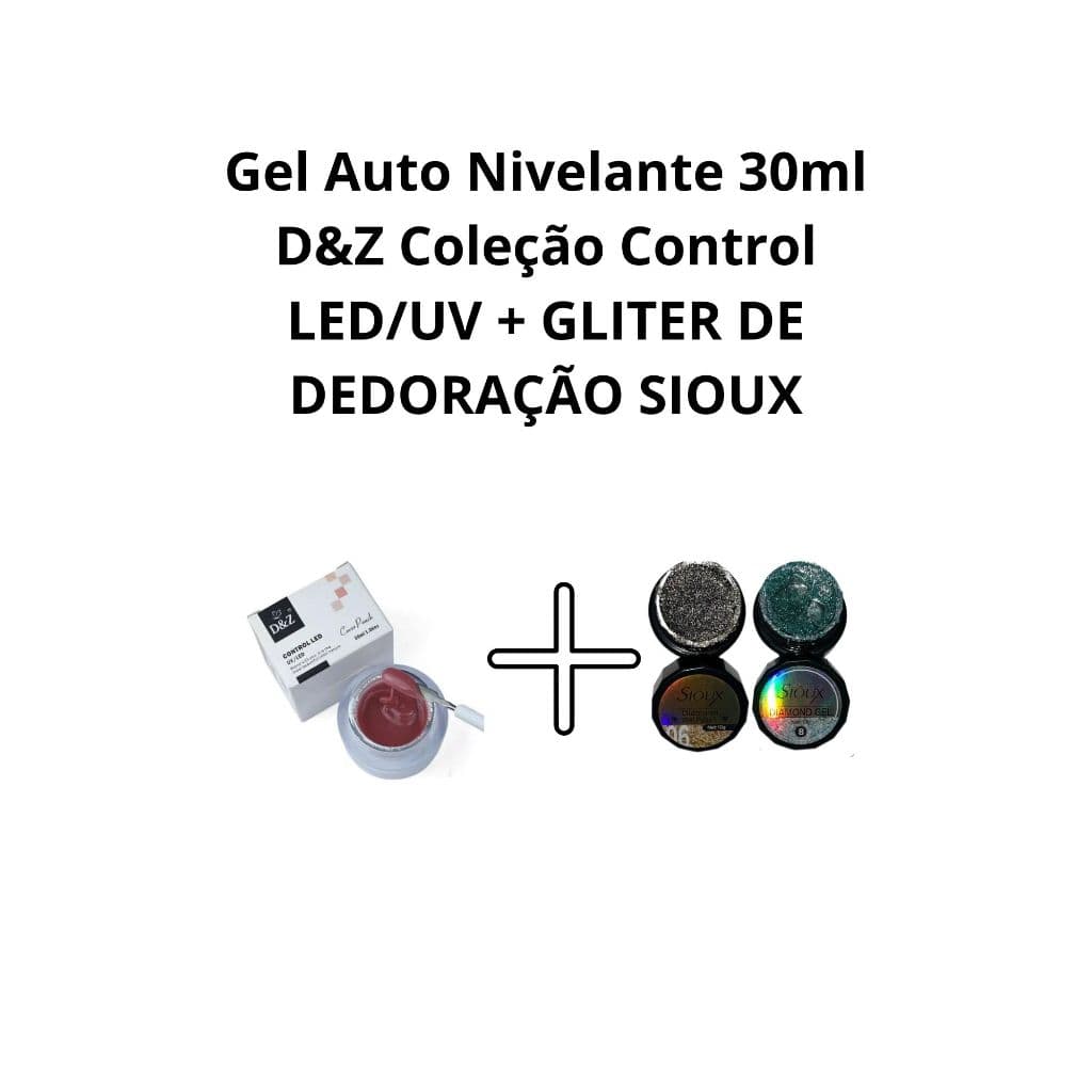 Kit Unhas Gel Auto Nivelante D&Z Cover Pink 30ml + 2 Glitters SIOUX Cores Surpresa + Pincel Decoração