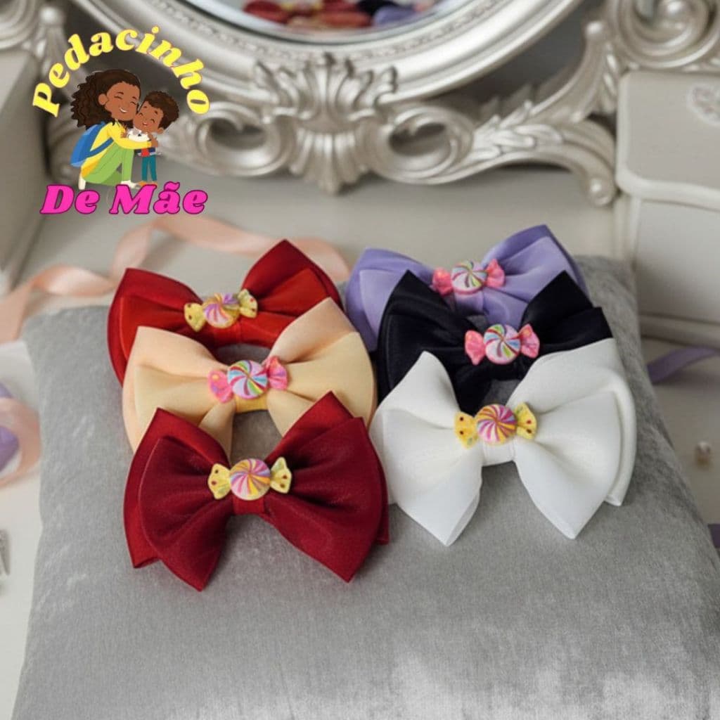 1 Par Laços Infantil Boutique com Aplique de Bala Colorida | Laço Grande para Cabelo Menina