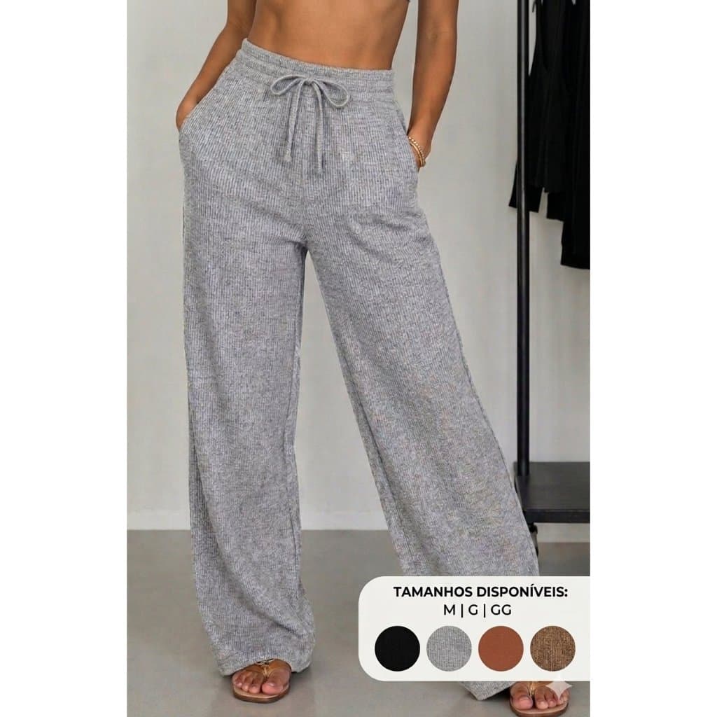 Calça Pantalona Malha Rib Feminina Elegante e Moderna