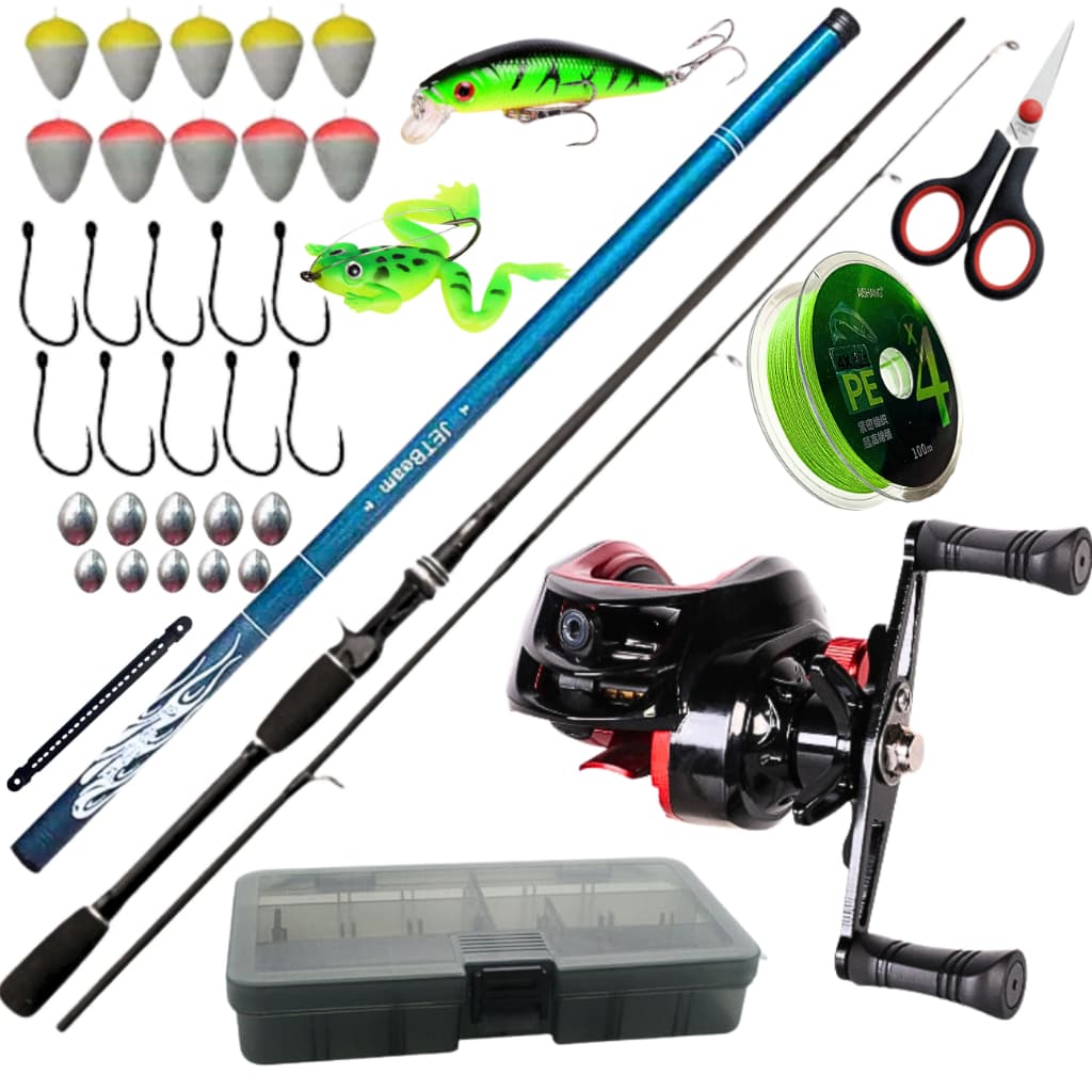 Carretilha de Pesca 19 Rolamentos Vara Fibra de Carbono Vara de Mão Isca Artificial Kit Pescaria Mar