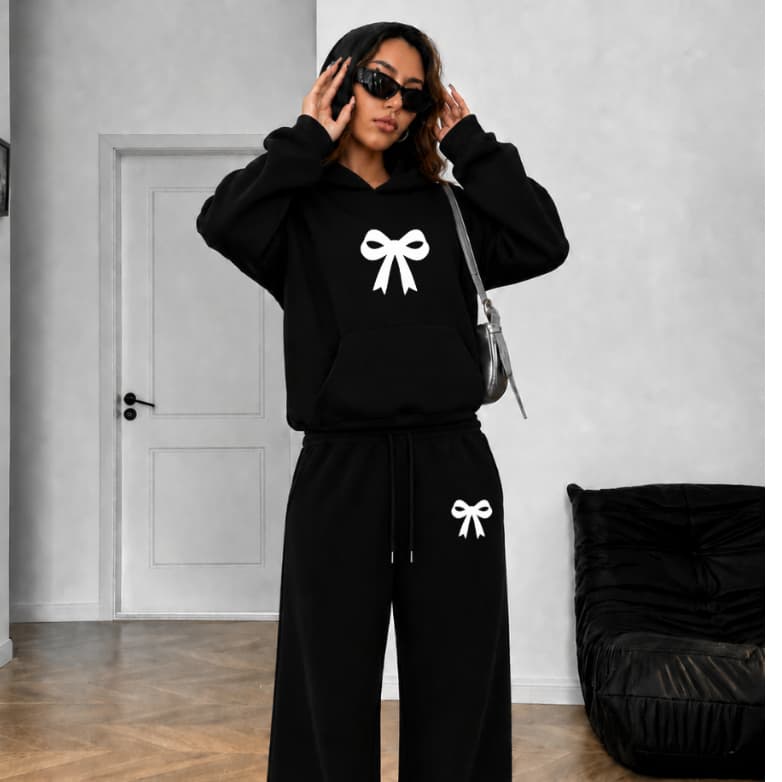 Conjunto Moletom Feminino Lacinho Blusa de Frio Canguru Flanelado P ao G5 Quentinho