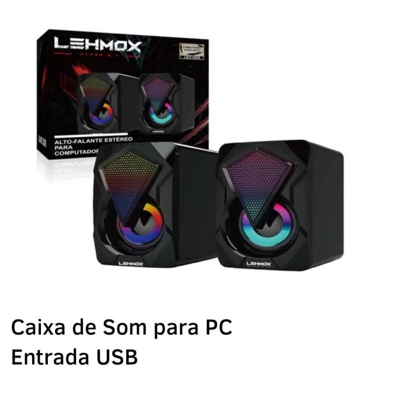 Caixa De Som Para Computador Pc Notebook 6w Led RGB Gamer Caxinha Alto Falante