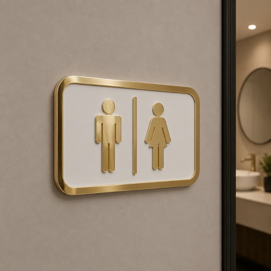 Placa Identificação Banheiro Unissex Mdf Acrílico Espelhado Sinalização De Porta Masculino Feminino
