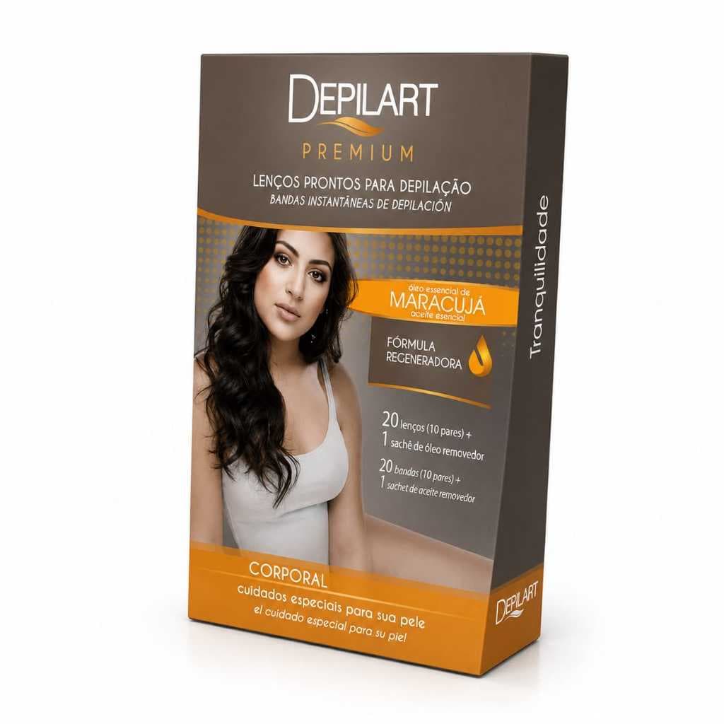Folhas para Depilação Corporal Depilart Premium Maracujá  20 Lenços + 1 Sachê de Óleo Removedor