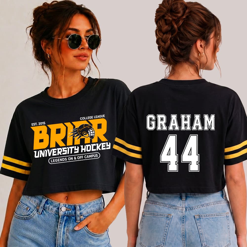 Cropped Blusinha Oversized Off Campus Briar University Hockey Team Graham Laurentis Logan Tucker