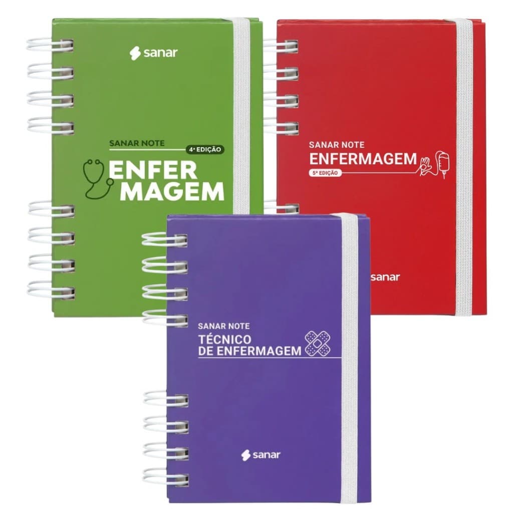 SANAR NOTE ENFERMAGEM 4ª EDIÇÃO + SANAR NOTE ENFERMAGEM 5ª EDIÇÃO + SANAR NOTE TECNICO DE ENFERMAGEM