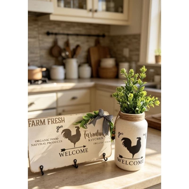 - Kit Decoração Rústica Farmhouse – Galo Welcome