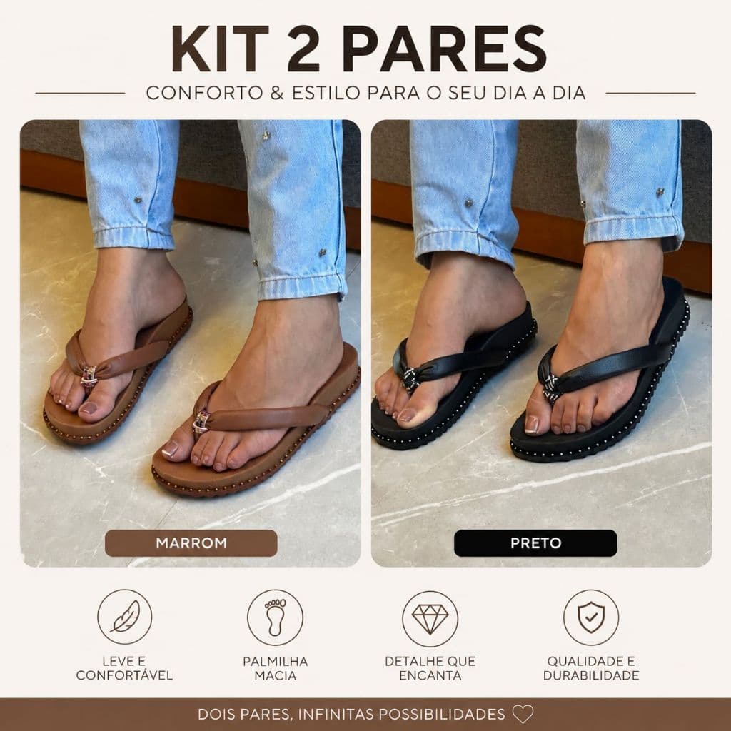 kit 2 pares papete birken feminina sandalia brilho ultra confortavel 089 tendencia