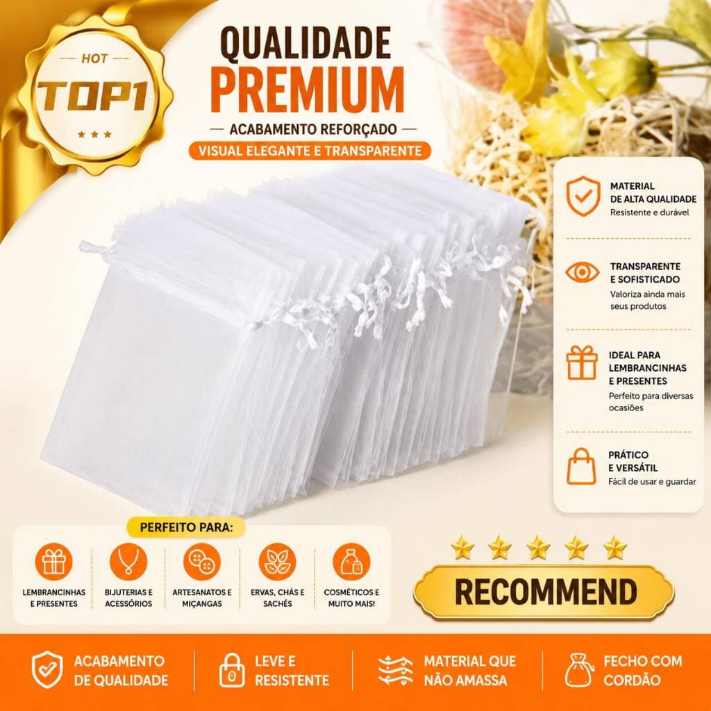 Kit Saquinhos Organza 7x9 9x12 10x15 Branco Festa E Casamento