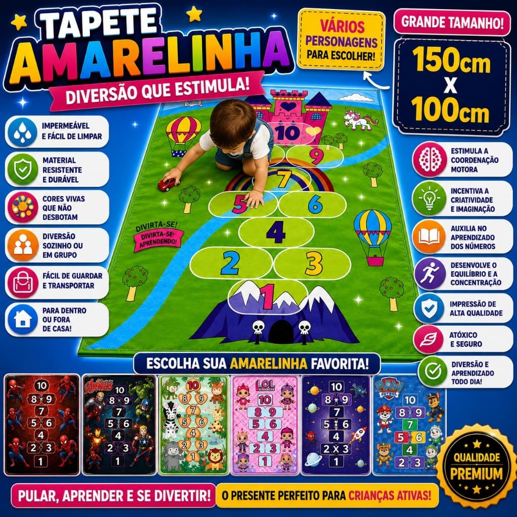 Tapete Amarelinha Infantil em Lona Jogo Crianças Patrulha Canina