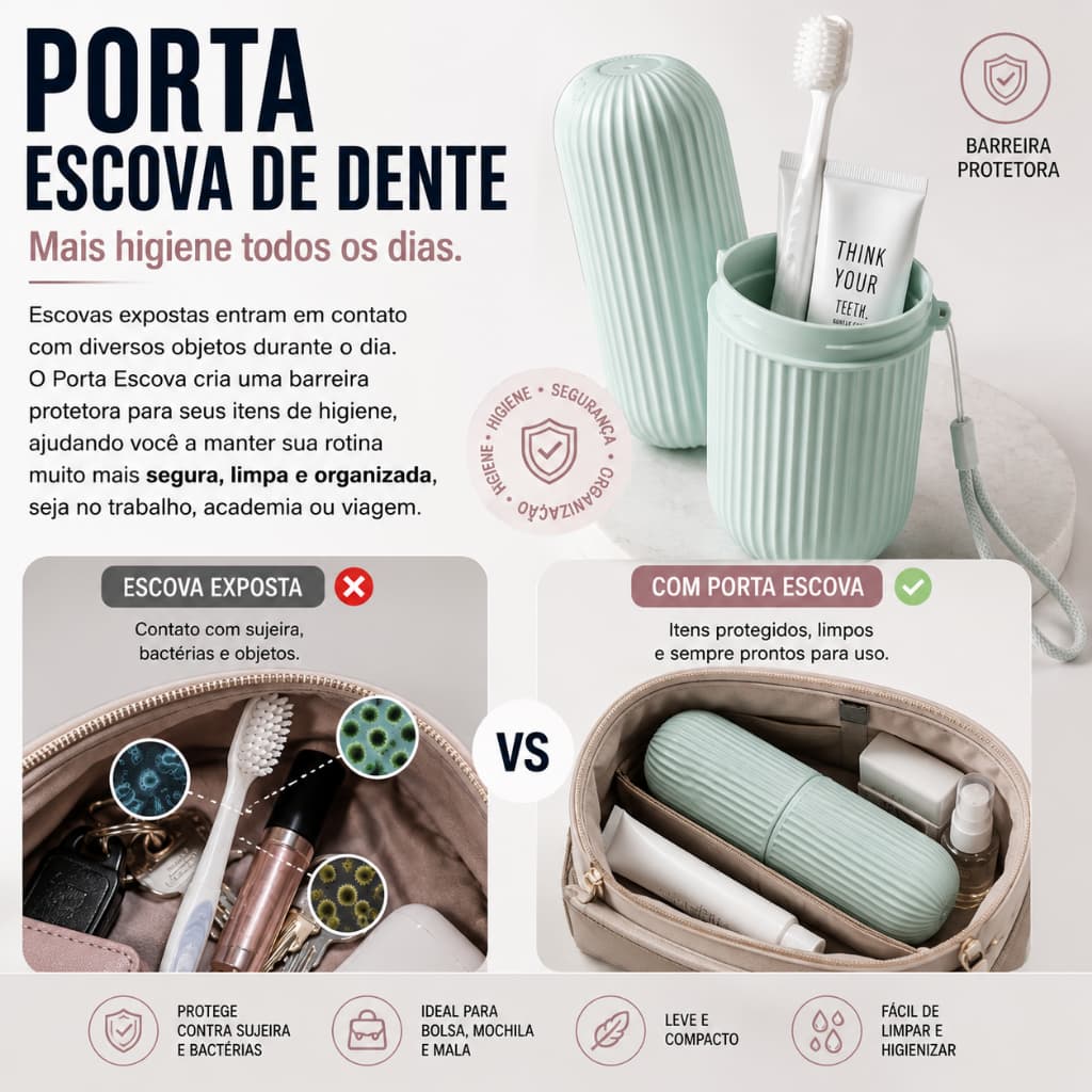 Porta Escova de Dente com 1/2/3 Organizador Multifucional Plástico Bolsa Escola Viagem Traba