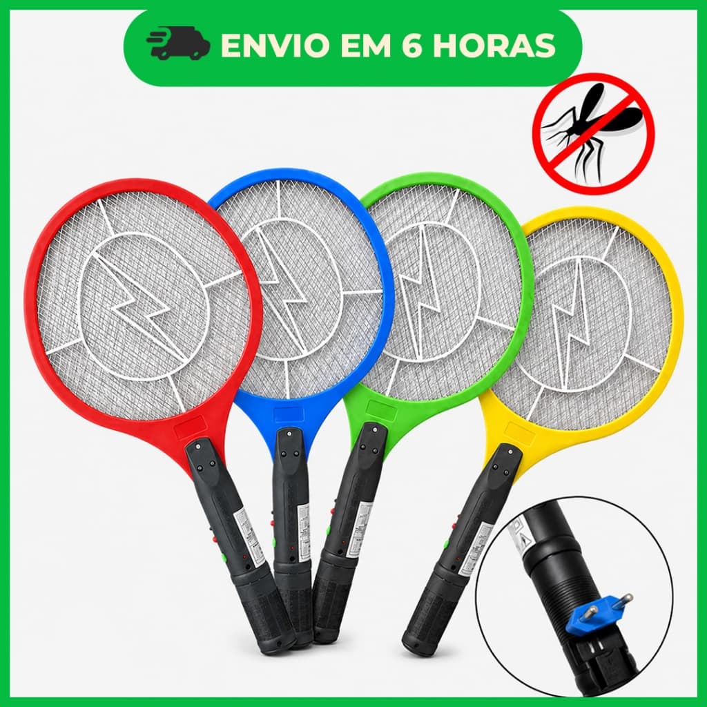 Raquete Eletrica Mata Mosquito recarregável - Cor aleatória