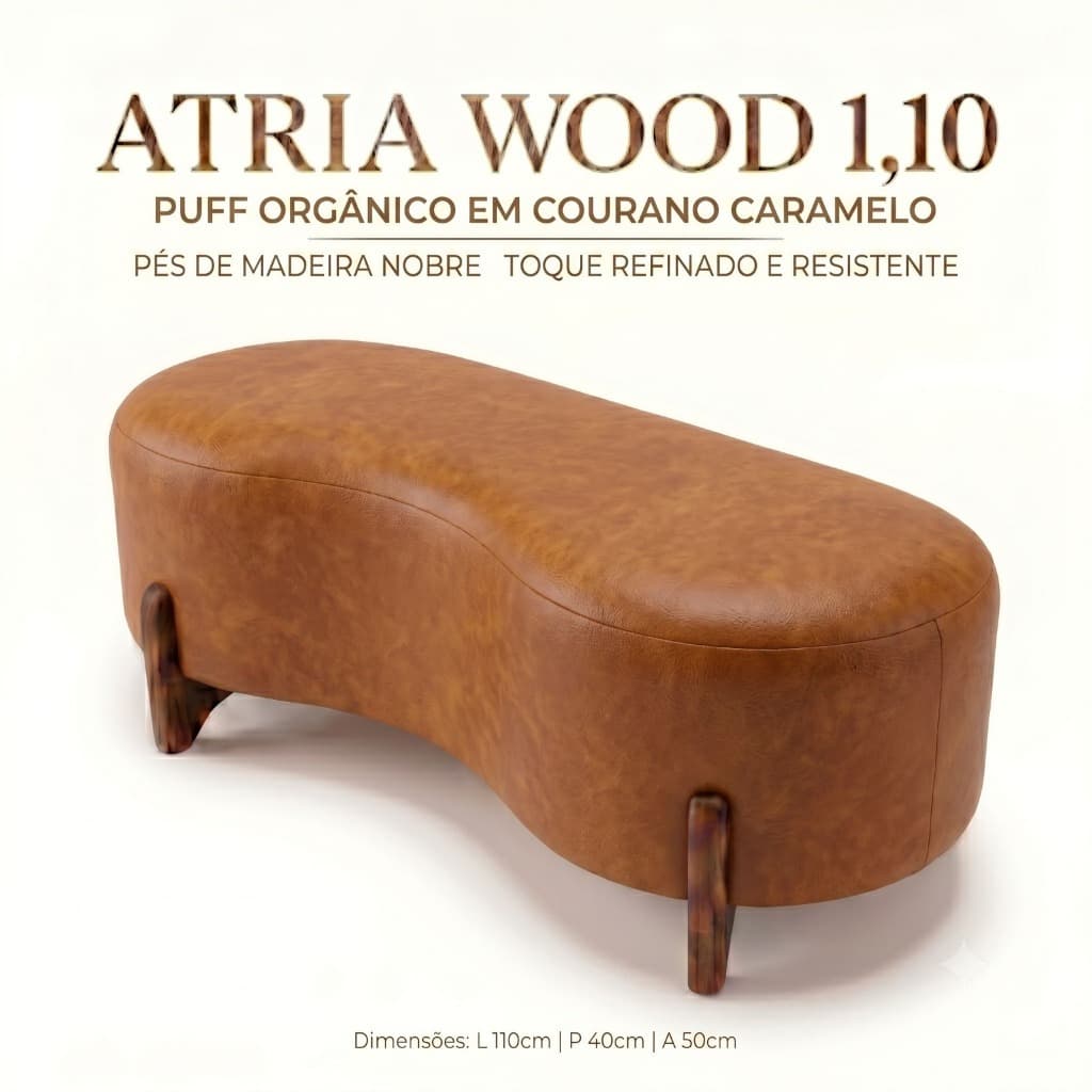 Puff Atria Wood 1,10m Corano Caramelo • Peça Decorativa Premium • Design Minimalista e Elegância Atemporal